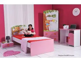 Childrens Pink Teddy Bear Bed Frame And Matching Bedroom Furniture Set - 0