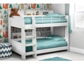 Childrens White Chess Domino Bunk Beds With Shelves - 0