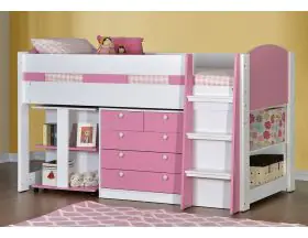 Diva Pink Mid sleeper Bed With Desk And Storage - 0