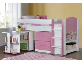 Diva Pink Mid sleeper Bed With Desk And Storage - 1