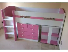 Diva Pink Mid sleeper Bed With Desk And Storage - 2