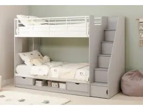 Cameo Deluxe Bunk Bed With Stairs In Light Grey - Storage Staircase - 0
