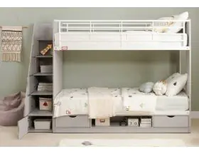 Cameo Deluxe Bunk Bed With Stairs In Light Grey - Storage Staircase - 3