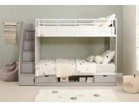 Cameo Deluxe Bunk Bed With Stairs In Light Grey - Storage Staircase - 4