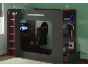 Intrepid Gaming High sleeper Bed - Desk - Drawer - Wardrobe - Shelves - 0