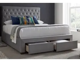 Kaydian Vindolanda Bed Frame With Footend Drawers - Grey Velvet - 4ft6 Double - 0