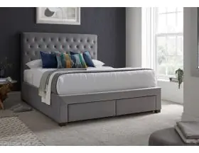 Kaydian Vindolanda Bed Frame With Footend Drawers - Grey Velvet - 4ft6 Double - 2