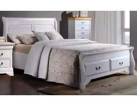 Lobella White Wooden Sleigh Bed Frame With End Drawers - 5ft Kingsize - 0