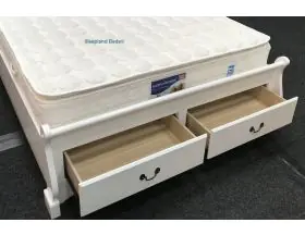 Lobella White Wooden Sleigh Bed Frame With End Drawers - 5ft Kingsize - 2