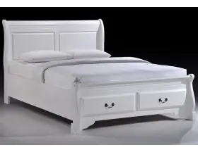Lobella White Wooden Sleigh Bed Frame With End Drawers - 5ft Kingsize - 3