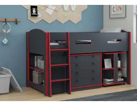 Mayfair Anthracite Grey And Red Mid Sleeper Bed - Storage And Desk - 0