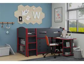 Mayfair Anthracite Grey And Red Mid Sleeper Bed - Storage And Desk - 1