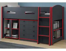 Mayfair Anthracite Grey And Red Mid Sleeper Bed - Storage And Desk - 2