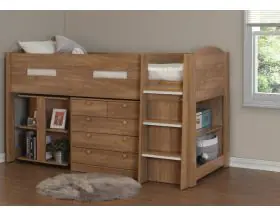 Mayfair Mid Sleeper Bed With Storage And Study Desk - Oak Finish - 0