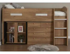 Mayfair Mid Sleeper Bed With Storage And Study Desk - Oak Finish - 1