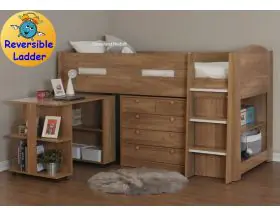 Mayfair Mid Sleeper Bed With Storage And Study Desk - Oak Finish - 2