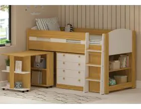 Mayfair Mid sleeper Bed In Oak And White With Desk, Bookcase and Chest - 2