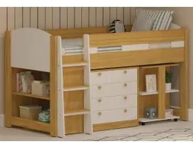 Mayfair Mid sleeper Bed In Oak And White With Desk, Bookcase and Chest - 0