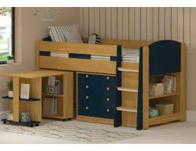 Mayfair Oak and Blue Mid sleeper With Storage And Desk - Single - 4