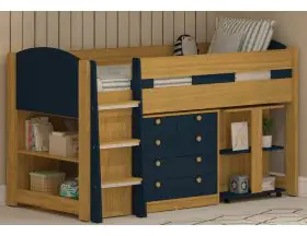 Mayfair Oak and Blue Mid sleeper With Storage And Desk - Single - 0