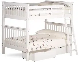 Malvern 4ft Small Double Bunk Bed - White - Double On Top And Lower Bunk - 4