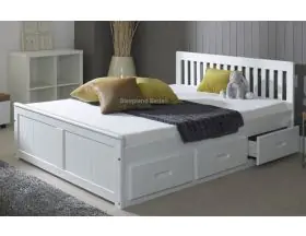 White Double Captains Bed With Six Storage Drawers - 4ft6 Double - 0