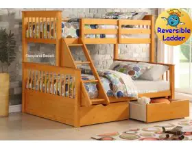 Oak Supersonic Wooden Double Bunk Beds With Drawers - 0