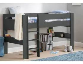 Planet Anthracite Dark Grey Childrens Midsleeper Bed With Shelves - 0