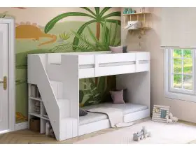 Royal Low Height Bunk Bed In White - With Stairs And Shelves - 0