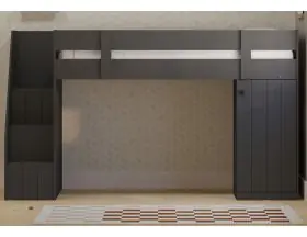Royal Anthracite Grey Mid sleeper Bed With Stairs - Shelves - Wardrobe - 1
