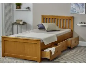 Mission Bed In Honey With Storage Drawers - 3ft Single - 0