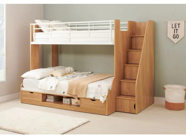 Oak Trio Oak Small Double Staircase Bunk Bed - Exclusive to Sleepland Beds