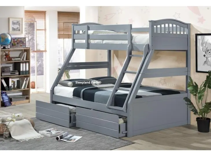 Grey Cosmos Triple Bunk Bed. Exclusive to Sleepland Beds made from solid rubberwood
