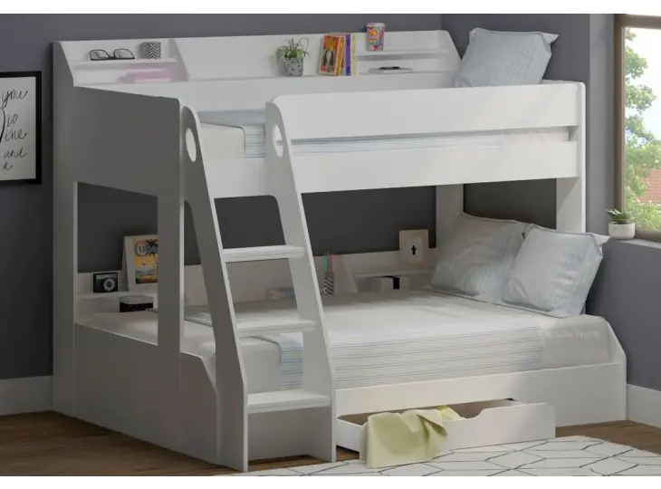White Marion Small Double Triple Bunk Bed with Storage