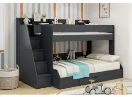 Harvard Anthracite Grey Staircase Triple Bunk with Storage - Exclusive to Sleepland Beds