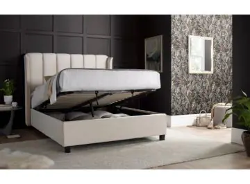 Aurora Ottoman Bed In Stone Velvet Fabric - 4ft6 Double