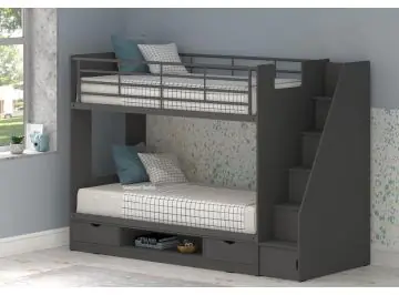 Anthracite Cameo Deluxe Bunk Bed. A Dark Grey Staircase Storage Bunk Bed