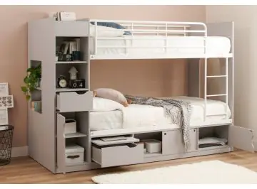 Light Grey Platinum Storage Bunk Bed. Exclusive to Sleepland Beds