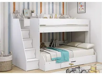White Harvard Staircase Triple Bunk Bed- Exclusive to Sleepland Beds