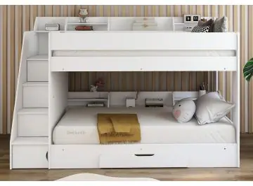 Harvard White Staircase Bunk Bed with Shelves. Exclusive to Sleepland Beds
