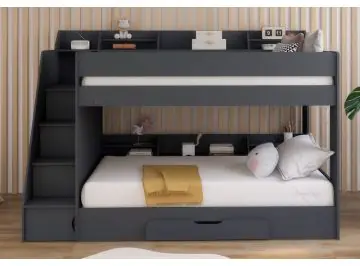 Sleepland Beds Exclusive Anthracite Grey Harvard Storage Staircase Bunk Bed. Brand New model with shelves and lots of storage in the stairs