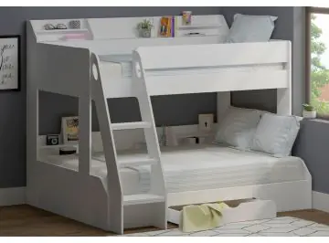 White Marion Small Double Triple Bunk Bed with Storage
