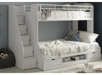 White Trio Staircase Bunk Bed