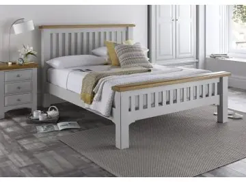 Eden Solid Wooden Grey Chunky Bed Frame - Oak Tops with a lovely light Grey finish. 