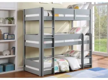 Grey Treble Solid Wooden Bunk Bed. 3 Sleeping areas in one bunk bed.