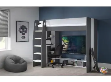 Charcoal Grey Nebula Gaming Highsleeper Bed With Desk By Julian Bowen