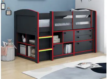 Neptune Mid Sleeper Bed With Storage In Anthracite Grey And Red