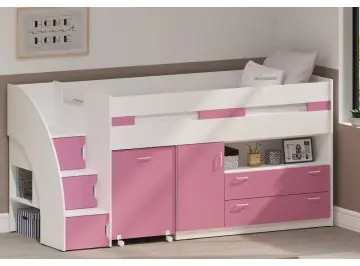 White and Pink Cameo Supreme Staicase Midsleeper Bed