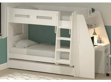 White Olympic Bunk Bed with Guest bed and Work Staition and Desk.